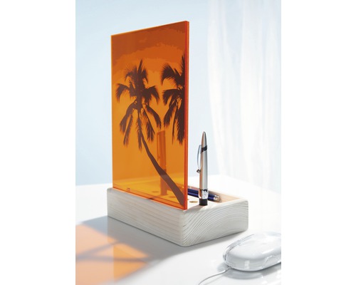 Houten bureau-organizer met acrylglas en palmboommotief