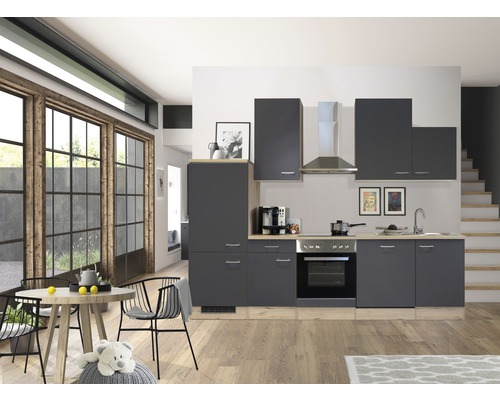 FLEX WELL Keukenblok met apparatuur Tiago basaltgrijs mat 280x60 cm FLEX WELL Keukenblok met apparatuur Tiago basaltgrijs mat 280x60 cm