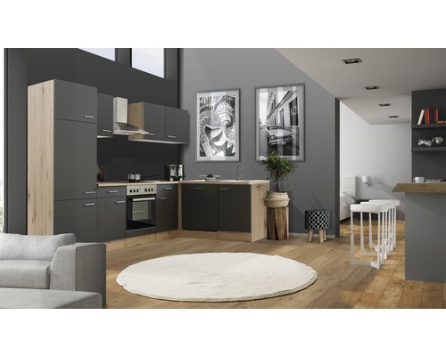 FLEX WELL Hoekkeuken met apparatuur Tiago basaltgrijs mat 280x170 cm FLEX WELL Hoekkeuken met apparatuur Tiago basaltgrijs mat 280x170 cm