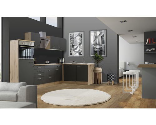 FLEX WELL Hoekkeuken met apparatuur Tiago basaltgrijs mat 280x170 cm FLEX WELL Hoekkeuken met apparatuur Tiago basaltgrijs mat 280x170 cm