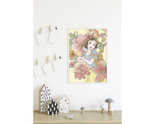 Ingelijste kinderkamerfoto met Sneeuwwitje en bloemen