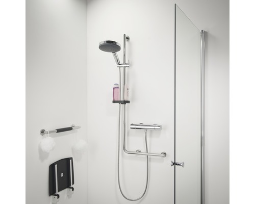 Douchecabine met douchestang, handgreep en douchestoel