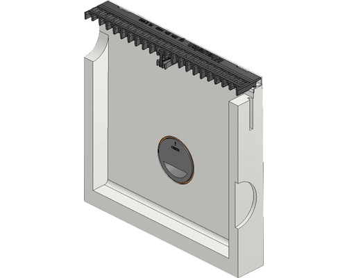 Detailopname van een drainagebox met inspectieopening en montagerail
