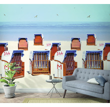 Fotobehang met strandstoelen op een strand