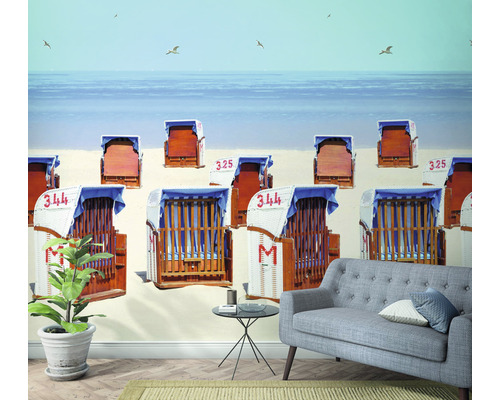 Fotobehang met strandstoelen op een strand