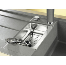 Roestvrijstalen spoelbak met afdruipzeef en ijsbolletjestang