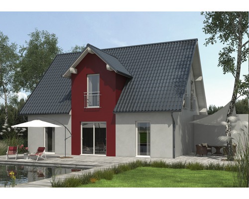 Aanzicht van een eengezinswoning met tuin en terras