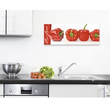 Wanddecoratie met rode paprika in moderne keuken