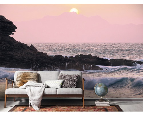 Fotobehang met rotskust en uitzicht op zee in de woonkamer