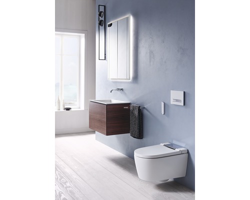 Moderne badkamer met wastafel, spiegelkast, toilet en handdoekhouder