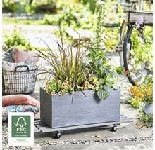Beplante houten plantenbak op wielen met FSC keurmerk