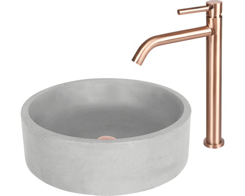 Ronde betonnen wastafel met kraan