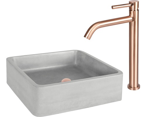 Betonnen opzetwastafel met kraan