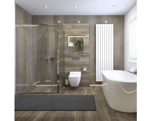 Lichte badkamer met douche, toilet en bad in een modern design