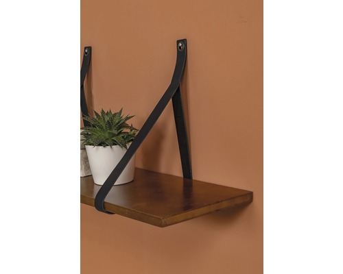 Wandplank met houten plank en leren riemen