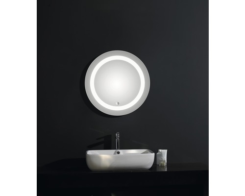 Moderne badkamer met ronde spiegel en opzetwastafel