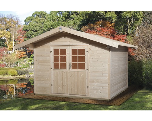 Houten tuinhuis met dubbele deur en ramen