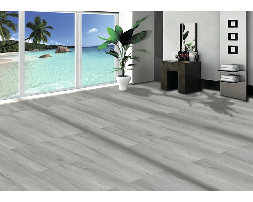 Lichte kamer met laminaatvloer in houtlook, raam met uitzicht op zee en decoratie