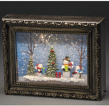 Decoratieve sneeuwbol met sneeuwmanmotief in fotolijstoptiek