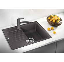 Donkergrijze Silgranit aanrechtspoelbak met afdruipvlak en kraan