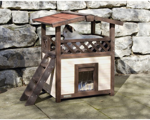 Kat huis met twee verdiepingen, trap en uitkijkplatform