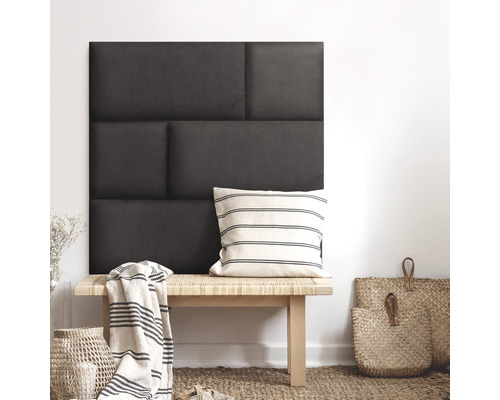 MOLLIS Wandkussen Kingston donkergrijs 30x60 cm Stoffen wandpaneel boven een bank met kussen en decoratie