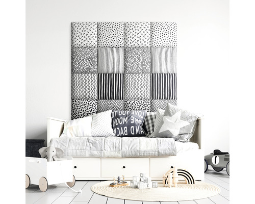 MOLLIS Wandkussen Print zwart/wit 30x30 cm 8 stuks Kinderkamer met daybed, textielen hoofdeinde en speelgoed