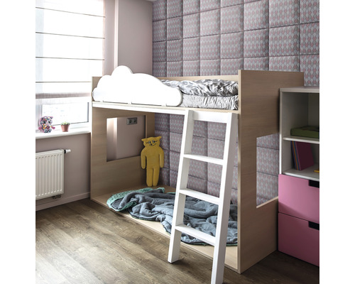 MOLLIS Wandkussen Print grafisch roze/blauw 30x30 cm Kinderkamer met hoogslaper, trap en wandpanelen