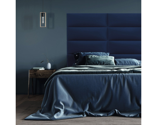 MOLLIS Wandkussen Riviera donkerblauw 30x90 cm Slaapkamer met bed, nachtkastje en hanglamp