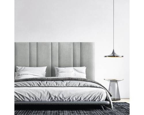 MOLLIS Wandkussen Kingston lichtgrijs 30x90 cm Slaapkamer met bed, nachtkastje en hanglamp