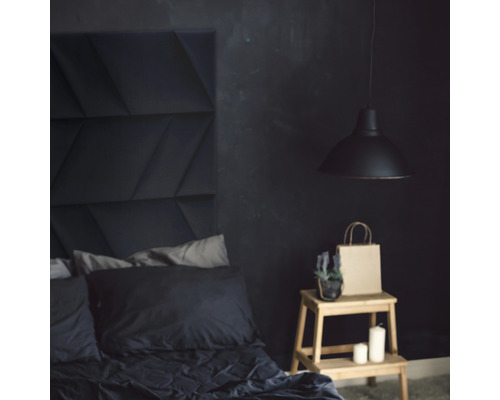 MOLLIS Wandkussen Riviera zwart links 30x30 cm Slaapkamer met bed, nachtkastje en hanglamp