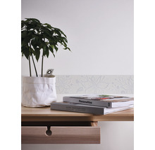 Gedetailleerd beeld van een kamer met sierrand, tafel en kamerplant