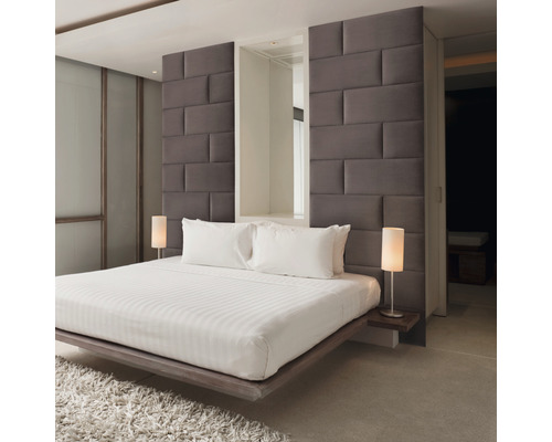 MOLLIS Wandkussen Fancy taupe 30x60 cm Slaapkamer met bed, nachtkastjes en wandpanelen