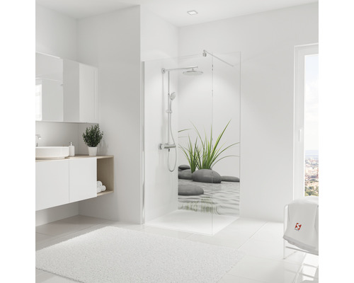 SCHULTE Douche achterwand 210x90 cm zen steen en gras Badkamer met douchewand, wastafel en badmat