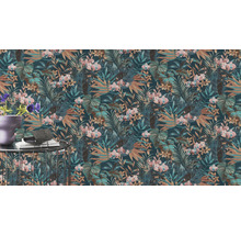 Behang met tropisch bladeren- en bloemenmotief