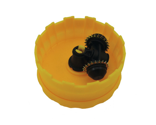 Sproeikop bevestiging voor tuingereedschap in gele houder