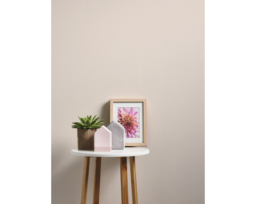 Decoratieve scène met potplant, huisdecoraties en ingelijste bloemenfoto op een tafel