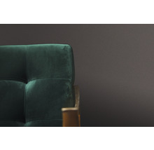 Detailweergave van een groene, gecapitonneerde fauteuil