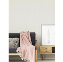 Woonkamer met bank, kussen, deken en foto