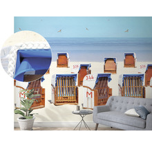 Fotobehang met strandstoelen aan de Noordzee in de woonkamer