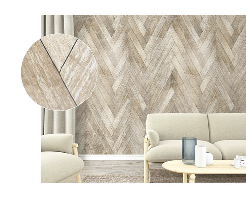 Woonkamer met wandpanelen in visgraatmotief