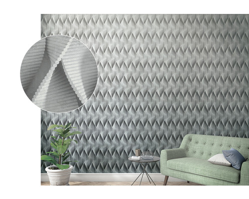 Woonkamer met driedimensionale wandpaneelstructuur