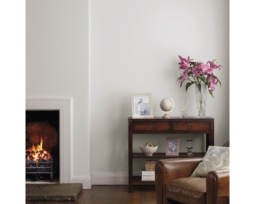 Woonkamer met open haard en dressoir met decoratie