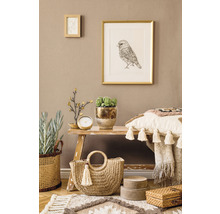 Decoratieve woonkamerambiance met zitbank, kussen, vloerkleed en accessoires