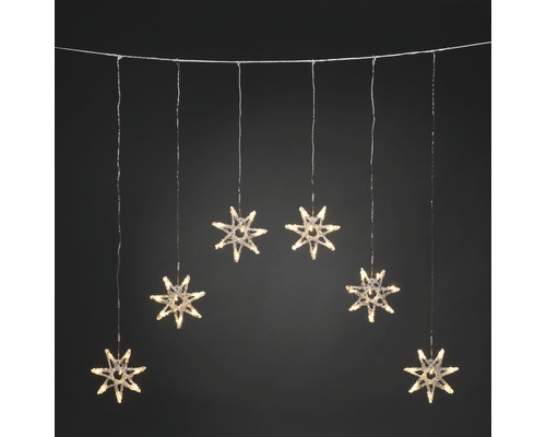 KONSTSMIDE Kerstverlichting LED lichtgordijn met 6 sterren 48 lampjes warmwit 90 cm Lichtsnoer met zes sterren voor binnenshuis