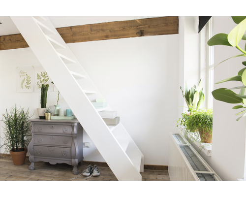 Lichte kamer met trap, commode en planten