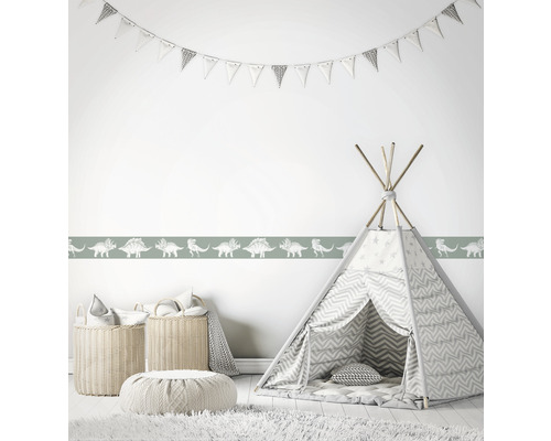 Kinderkamer met dinosaurusrand, speeltent en decoraties