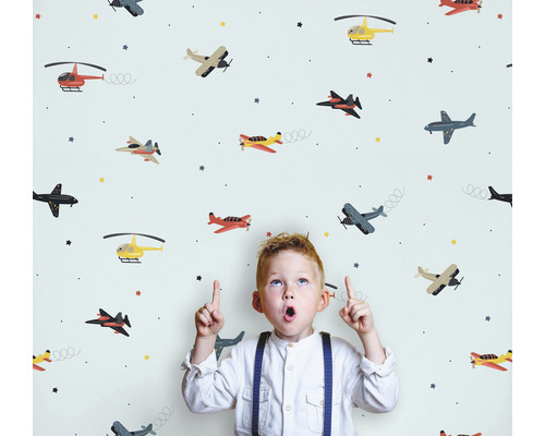 Kind voor een behang met vliegtuigmotief