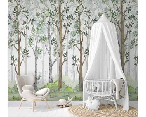 Kinderkamer met bostapijt, kinderbed en fauteuil