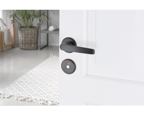 Deur met zwarte deurklink en badkamerslot